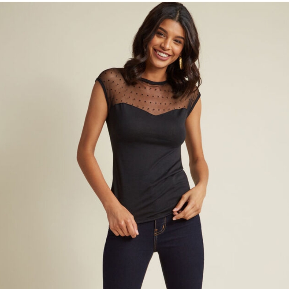 Modcloth Sheer Black Top EUC large